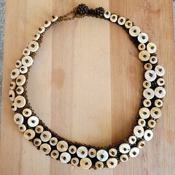 Omba Ostrich Egg Collar Handmade Artisan Ethically Made Beaded Necklace - Picture 1 of 7